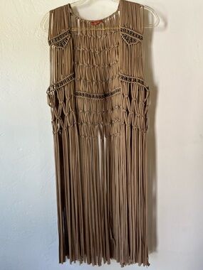 SCULLY Macramé Beaded Long Fringe Vest, One Size